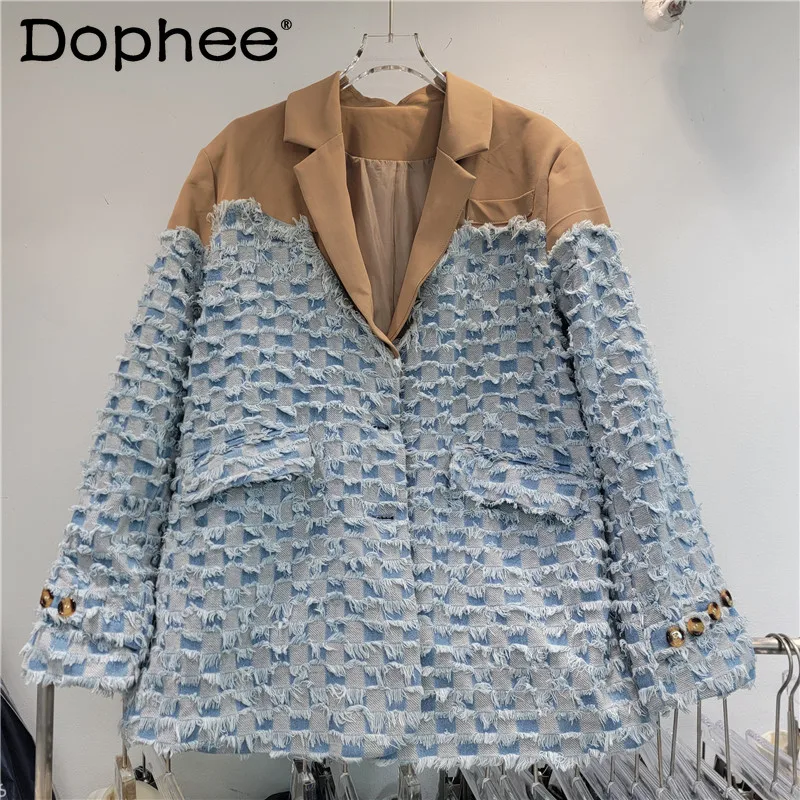 Street Fashion Color Contrast Denim Stitching Plaid Coat 2024 Autumn New Loose Mid-Length Burr Suit Jacket Blazers for Women
Street Fashion Color Contrast Denim Stitching Plaid Coat 2024 Autumn New Loose Mid-Length Burr Suit Jacket Blazers for Women