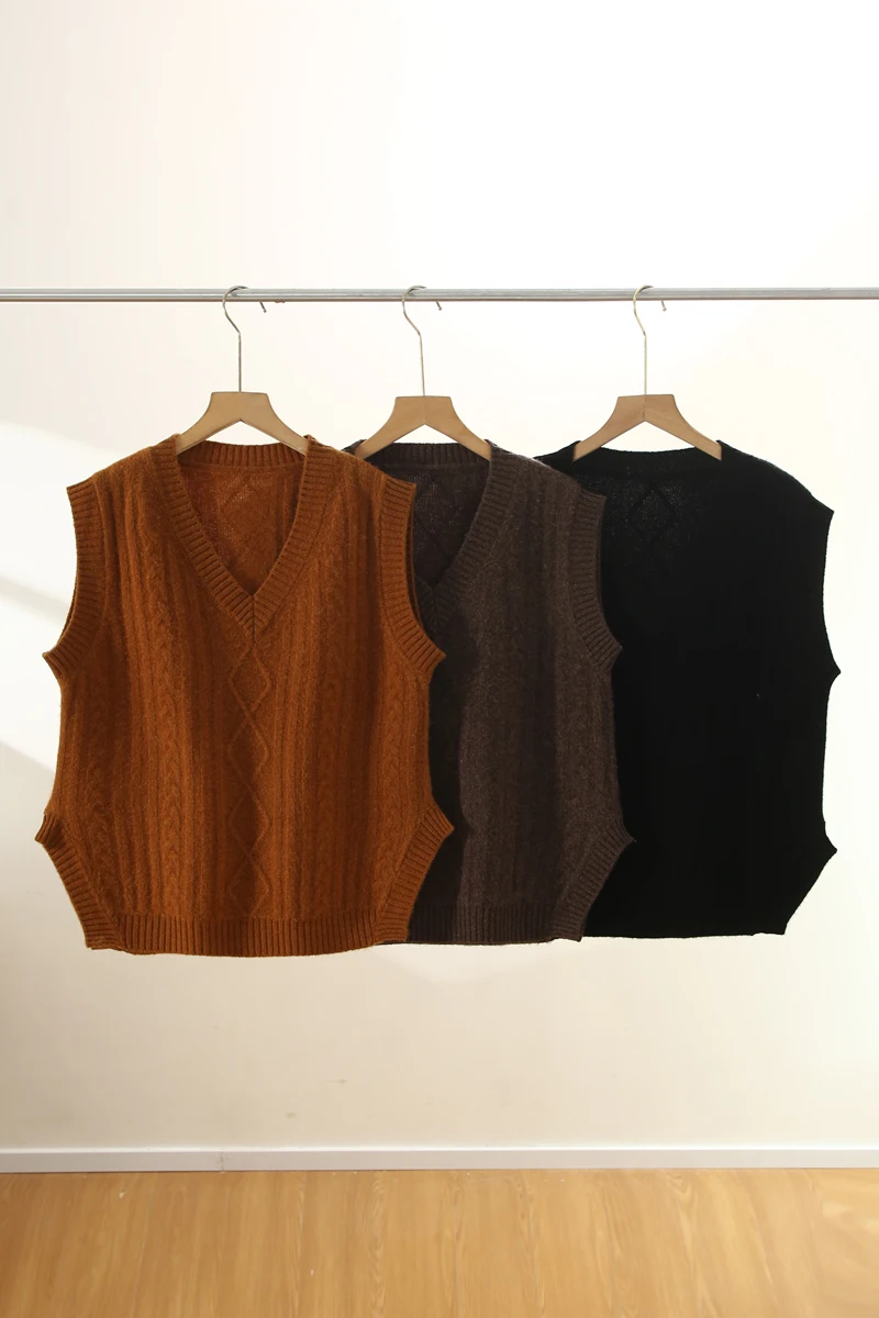 Осень-зима, 100% мериносовая шерсть, женский жилет с v-образным вырезом, пуловер без рукавов, кашемировый свитер, жилет, повседневный трикотаж 
Осень-зима, 100% мериносовая шерсть, женский жилет с v-образным вырезом, пуловер без рукавов, кашемировый свитер, жилет, повседневный трикотаж