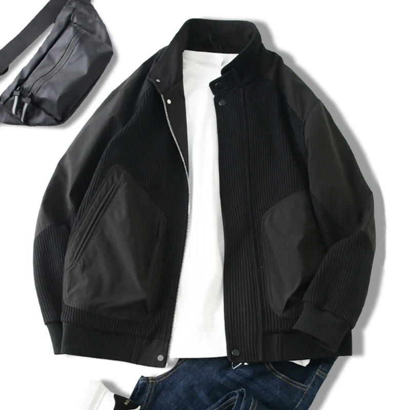 Spring New Men's Knitted Patchwork Bla Stand Collar Jaet Youth Faion Slightly Loose Versatile Casual Workwear Coat
Spring New Men's Knitted Patchwork Bla Stand Collar Jaet Youth Faion Slightly Loose Versatile Casual Workwear Coat