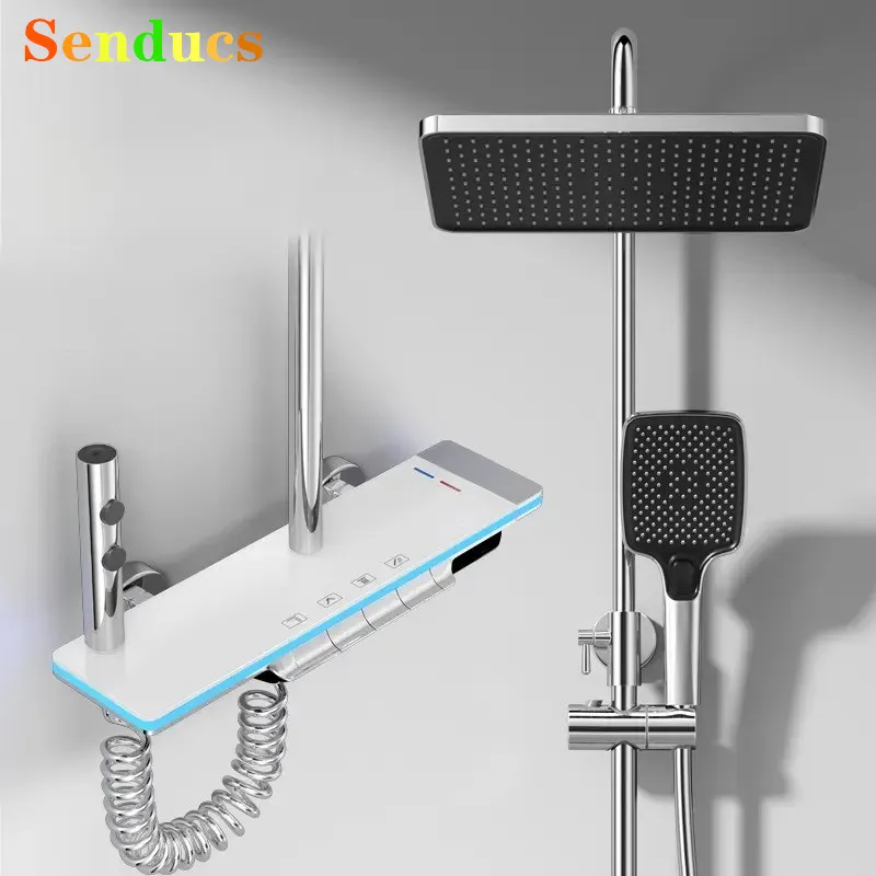 Senducs Piano Digital Bathroom Shower Faucet Set 12 Inch Rainfall Shower Head Smart Led Hot Cold Digital Bathroom Shower System
Senducs Piano Digital Bathroom Shower Faucet Set 12 Inch Rainfall Shower Head Smart Led Hot Cold Digital Bathroom Shower System