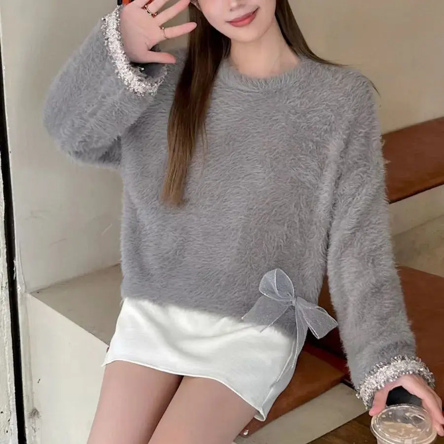 2024 women's autumn and winter new loose sweet bow imitation mink fur sweater pullover knitted sweater top
2024 women's autumn and winter new loose sweet bow imitation mink fur sweater pullover knitted sweater top