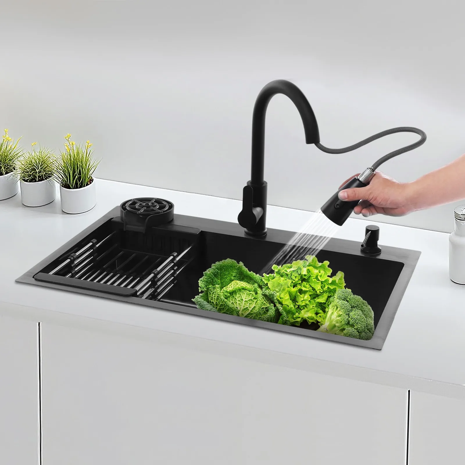 Modern Rectangular Black 201 Stainless Steel Kitchen Sink With Pull Out Faucet For Home And Commercial Use
Modern Rectangular Black 201 Stainless Steel Kitchen Sink With Pull Out Faucet For Home And Commercial Use