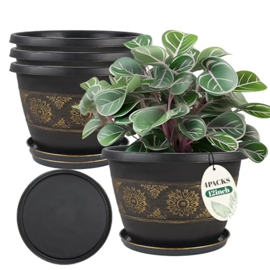 4 Pack 12 inch Plant Pots Retro Pattern Planters with Drainage Holes and Saucer Sturdy Plastic Garden Flower Pots for Indoor an
4 Pack 12 inch Plant Pots Retro Pattern Planters with Drainage Holes and Saucer Sturdy Plastic Garden Flower Pots for Indoor an