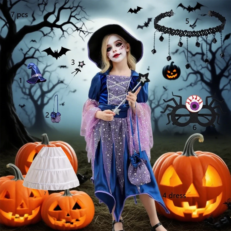 Girl Witch Clothing Halloween Set Dress+Hat+Wand+Bag Wizard Cosplay Costumes Makeup Party Witch Long Sleeve Dress Holiday gifts
Girl Witch Clothing Halloween Set Dress+Hat+Wand+Bag Wizard Cosplay Costumes Makeup Party Witch Long Sleeve Dress Holiday gifts