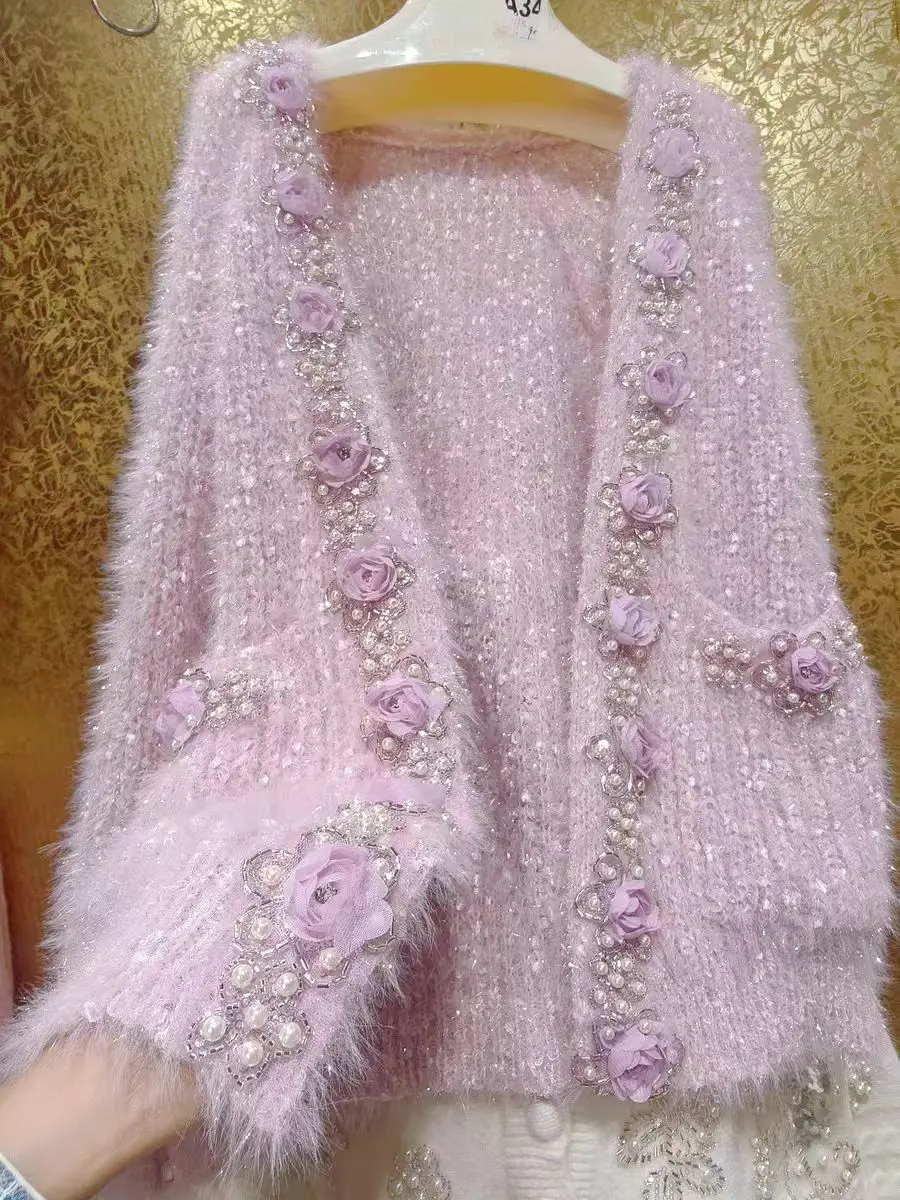 Luxury Beading 3D Flowers Spring 2026 Knitted Cardigan for Women Heavy Industry Pearl Sweater Outwear Knitwear Top Woman Clothes
Luxury Beading 3D Flowers Spring 2026 Knitted Cardigan for Women Heavy Industry Pearl Sweater Outwear Knitwear Top Woman Clothes