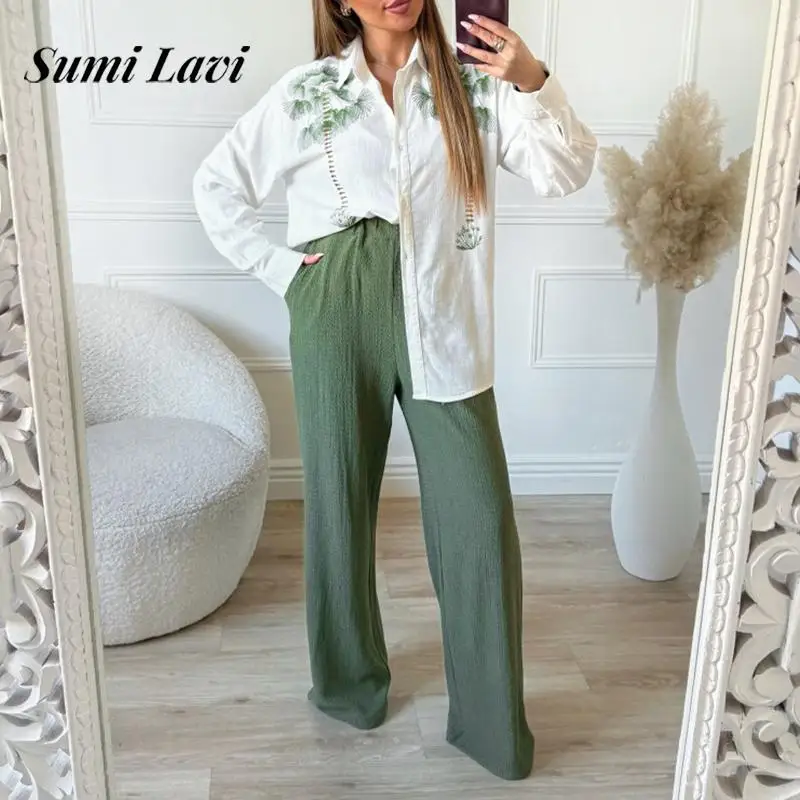 Elegant Lapel Print Shirt Outfits Casual Long Sleeve Tops with Long Pant Suit Women Fashion Printed Pocket Loose Two Piece Sets
Elegant Lapel Print Shirt Outfits Casual Long Sleeve Tops with Long Pant Suit Women Fashion Printed Pocket Loose Two Piece Sets