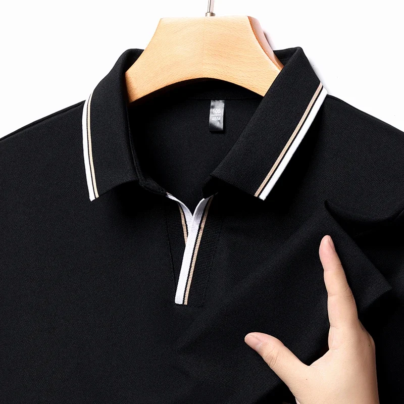 Summer Men's Solid Color Short Sleeved Striped Breathable and Comfortable Top V-neck Lightweight Men's POLO Shirt
Summer Men's Solid Color Short Sleeved Striped Breathable and Comfortable Top V-neck Lightweight Men's POLO Shirt