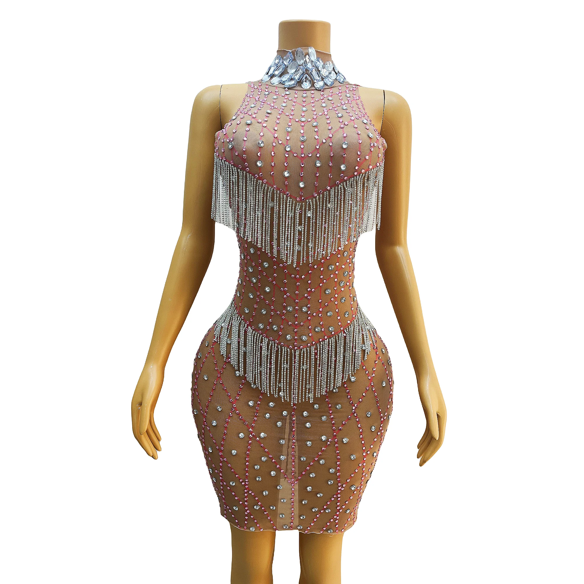 Silver Pink Rhinestone Crystals Fringe Dress Birthday Celebrate Short Dress Dance Performance Sleeveless Costume shawang
Silver Pink Rhinestone Crystals Fringe Dress Birthday Celebrate Short Dress Dance Performance Sleeveless Costume shawang