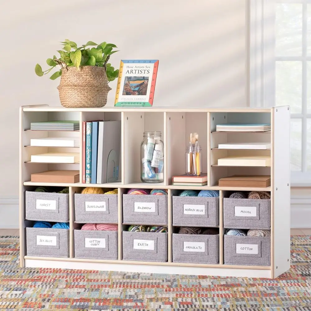 White Wooden 10-Bin Display Shelf Organizer for Home, School, and Office Use
White Wooden 10-Bin Display Shelf Organizer for Home, School, and Office Use