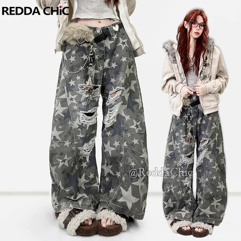 REDDACHiC Star Pattern Camouflage Jeans for Women Retro Y2k Low Rise Wide Leg Torn Ripped Denim Barrel Pants Harajuku Streetwear
REDDACHiC Star Pattern Camouflage Jeans for Women Retro Y2k Low Rise Wide Leg Torn Ripped Denim Barrel Pants Harajuku Streetwear