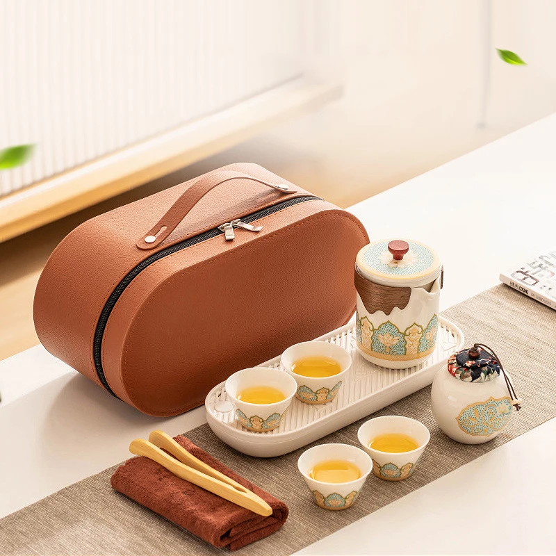 Portable Ceramic Kung Fu Tea Set 1 Teapot 4 Cups for Creative Office & Travel Design Outdoor Camping Elegant Business Gift Set
Portable Ceramic Kung Fu Tea Set 1 Teapot 4 Cups for Creative Office & Travel Design Outdoor Camping Elegant Business Gift Set