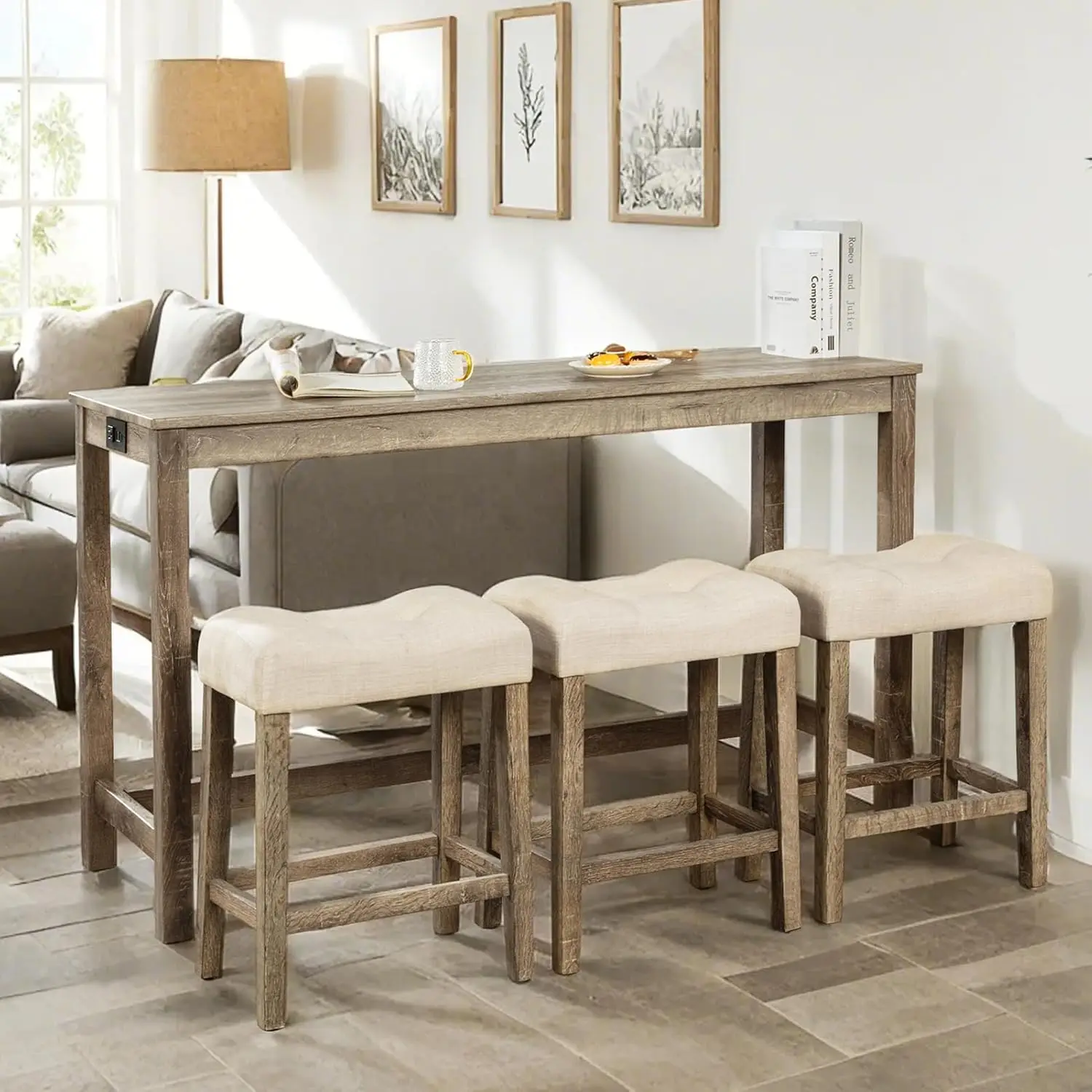 59' Industrial Bar Table Set with Outlet & 3 Padded Stools, Brown
59' Industrial Bar Table Set with Outlet & 3 Padded Stools, Brown