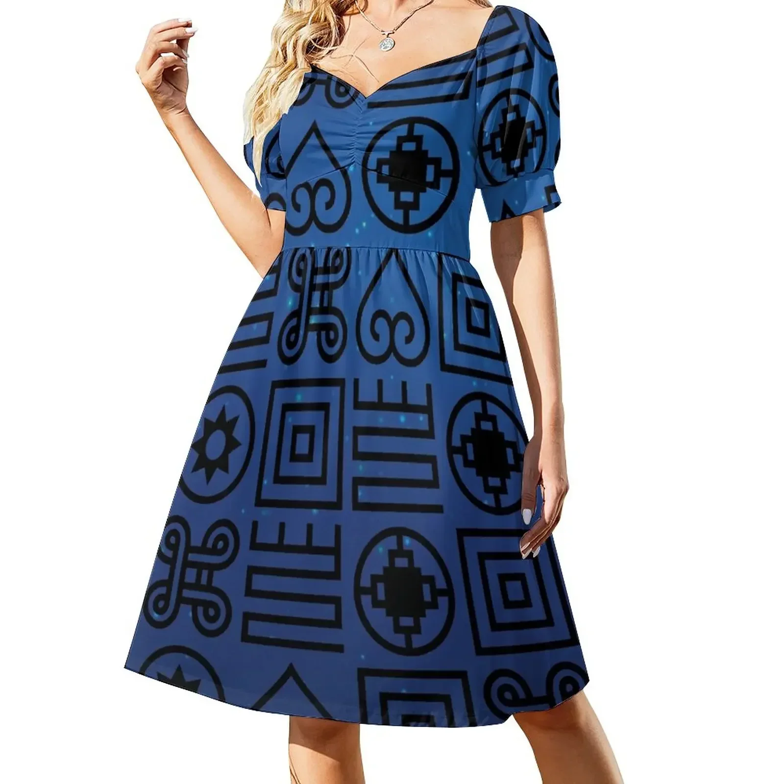 Adinkra symbols Short-Sleeved Dress evening dresses women Women's summer dress birthday dress
Adinkra symbols Short-Sleeved Dress evening dresses women Women's summer dress birthday dress