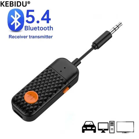 Bluetooth 5.4 Audio Transmitter Receiver 3.5MM AUX Hifi Stereo Music Wireless Adapter With Mic For Car Airplane TV PC Headphone
