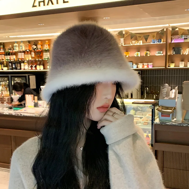 Korean version of color-changing rabbithair basin hat show face small outdoor travel warm hat women fashion Bucket hat
Korean version of color-changing rabbithair basin hat show face small outdoor travel warm hat women fashion Bucket hat