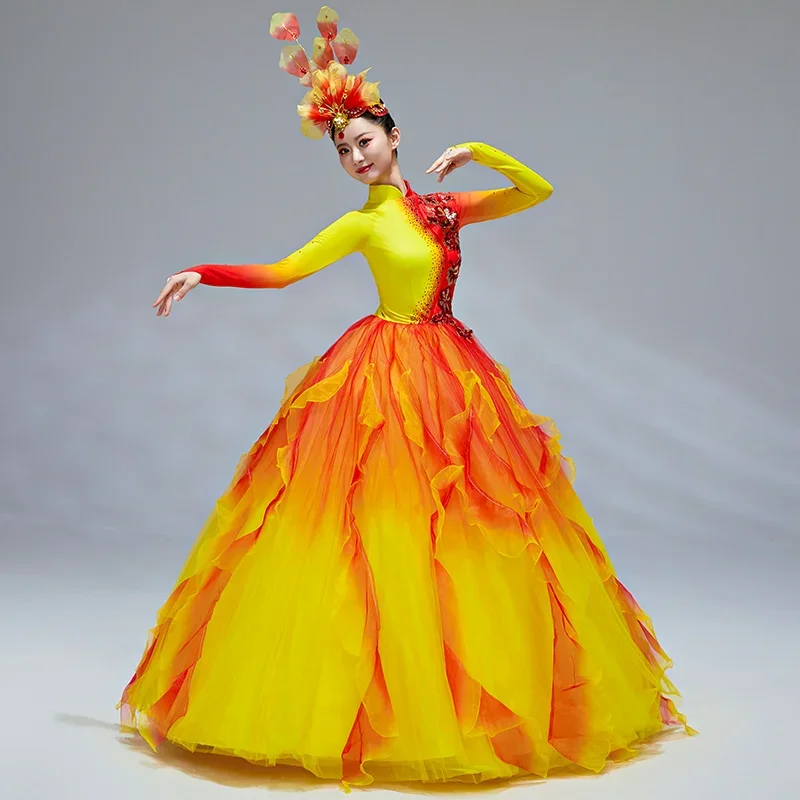 Red Yellow Full-skirted Flower Dress For Women Long Sleeve Petal Skirt Gradient Festival Opening Dance Clothing
Red Yellow Full-skirted Flower Dress For Women Long Sleeve Petal Skirt Gradient Festival Opening Dance Clothing