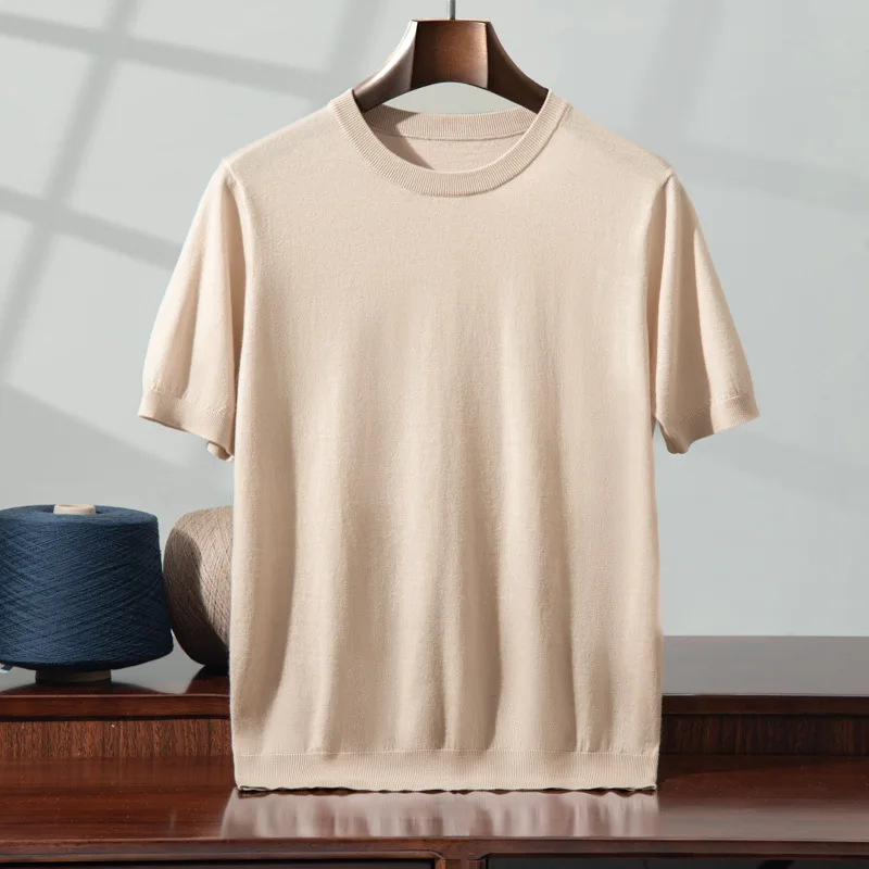 High-end worsted wool sweater short-sleeved round neck men's knitted t-shirt 100% pure wool half-sleeved top
High-end worsted wool sweater short-sleeved round neck men's knitted t-shirt 100% pure wool half-sleeved top