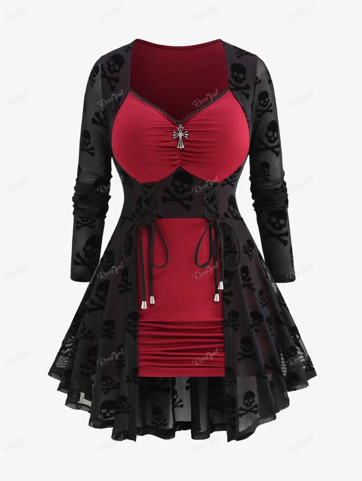 ROSEGAL Plus Size Women's T-Shirt Halloween Skull Print Ruched Lace Trim Lace-up Cross Tops Female Vacation Casual Tee New
ROSEGAL Plus Size Women's T-Shirt Halloween Skull Print Ruched Lace Trim Lace-up Cross Tops Female Vacation Casual Tee New