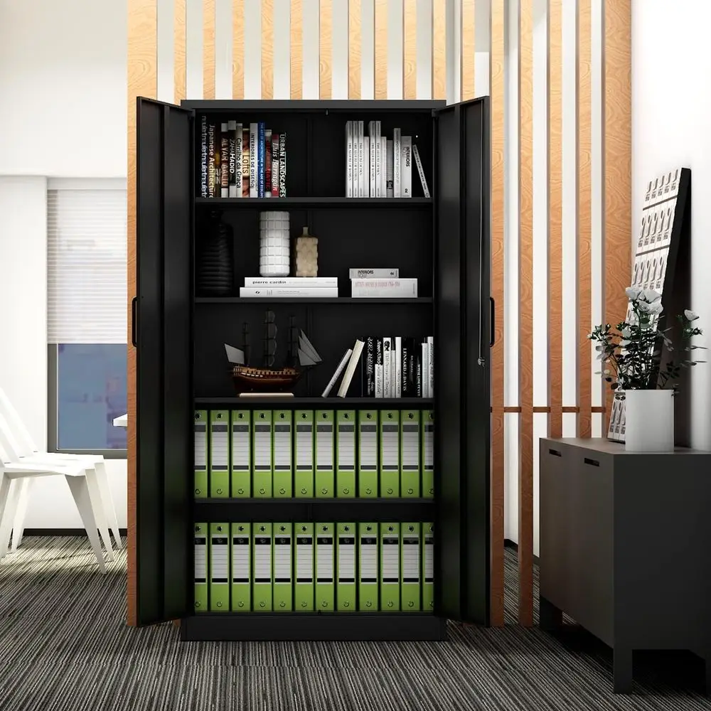 Storage Cabinet71 Tall Steel File Cabinets with Lockable Doors and Adjustable ShelvesBlack Steel Storage Cabinet for Home, Scho
Storage Cabinet71 Tall Steel File Cabinets with Lockable Doors and Adjustable ShelvesBlack Steel Storage Cabinet for Home, Scho