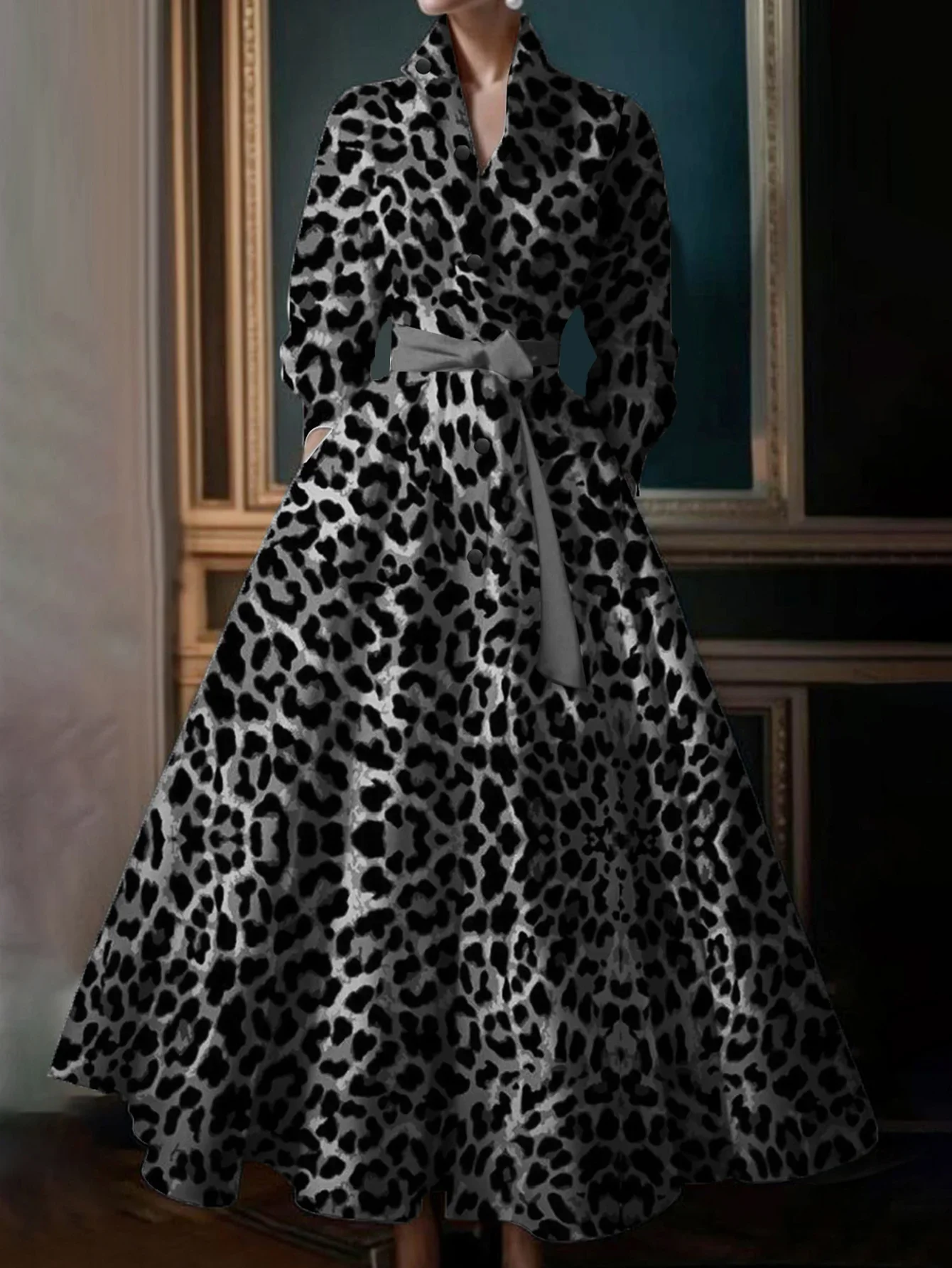Elegant Leopard Dress for Women Pleated A-Line Dress with Belt Turn Down Collar Evening Long Sleeve Vintage Maxi Dress Vestidos
Elegant Leopard Dress for Women Pleated A-Line Dress with Belt Turn Down Collar Evening Long Sleeve Vintage Maxi Dress Vestidos