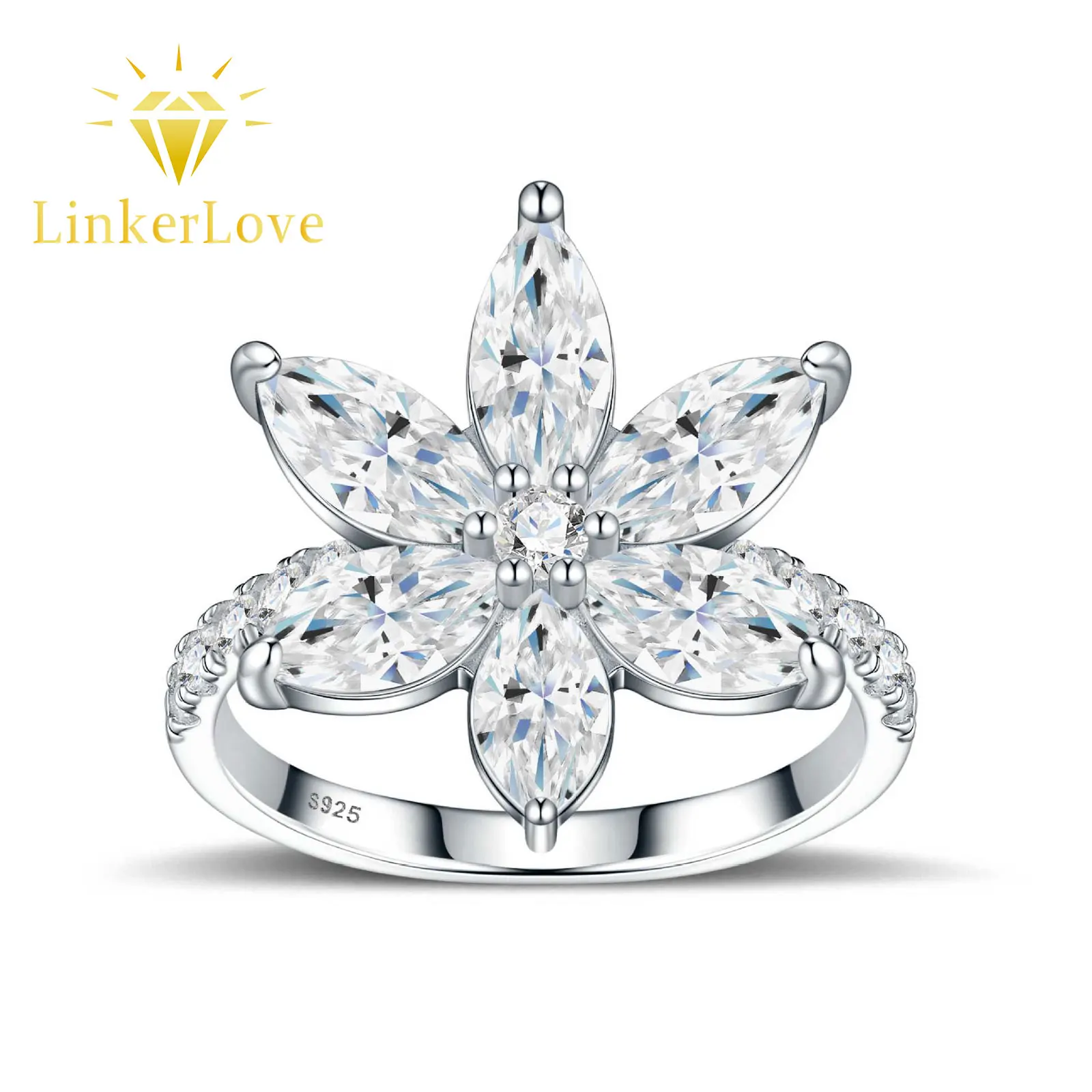 LinkerLove 925 Silver Moissanite Flower Ring for Women Marquise Cut 0.5CT Diamond Cluster Wedding Band Elegant Fine Jewelry Gift
LinkerLove 925 Silver Moissanite Flower Ring for Women Marquise Cut 0.5CT Diamond Cluster Wedding Band Elegant Fine Jewelry Gift