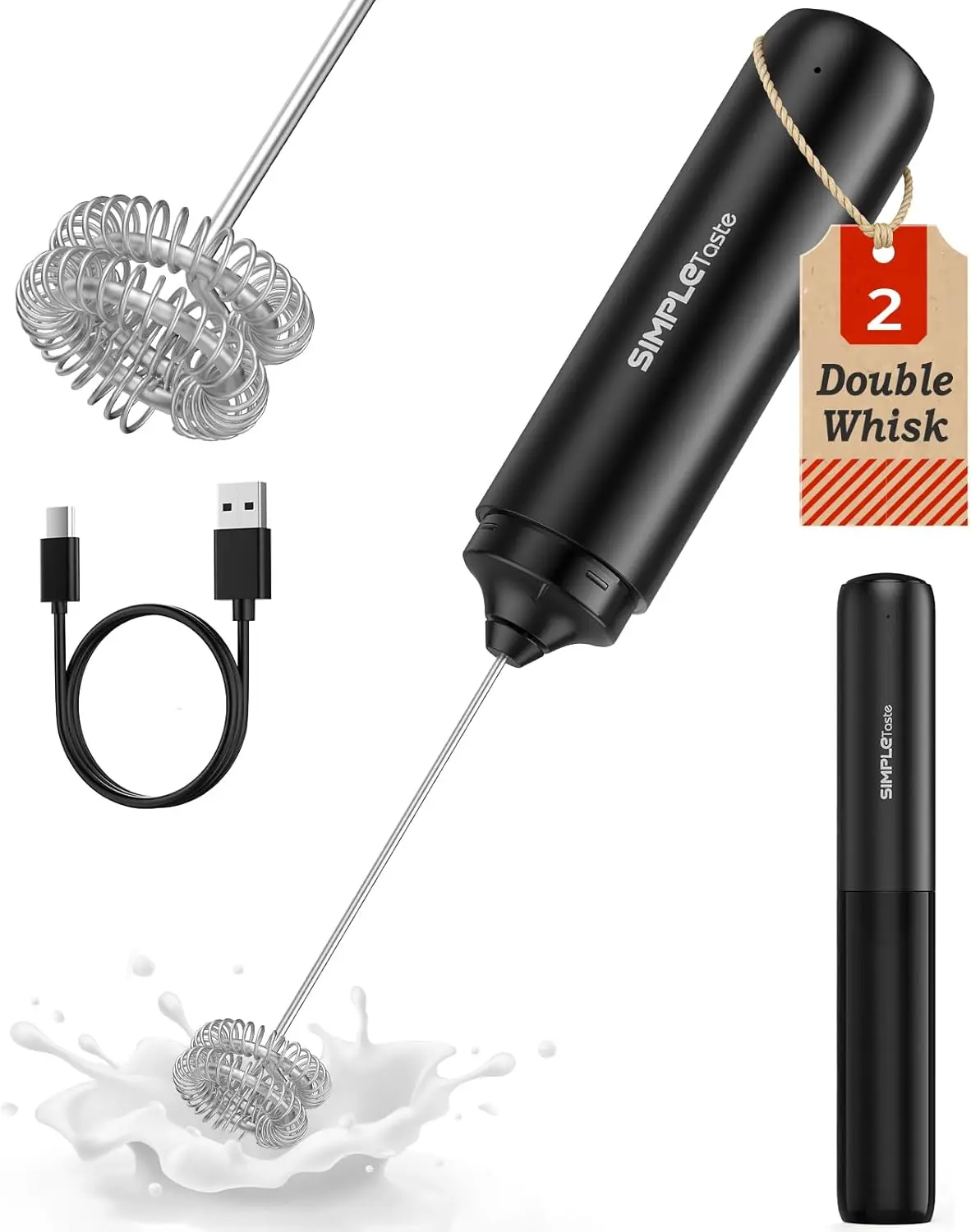 Handheld Electric Milk Frother, USB-C Rechargeable, Stainless Steel Whisk for Coffee, Latte, Cappuccino, Black
Handheld Electric Milk Frother, USB-C Rechargeable, Stainless Steel Whisk for Coffee, Latte, Cappuccino, Black