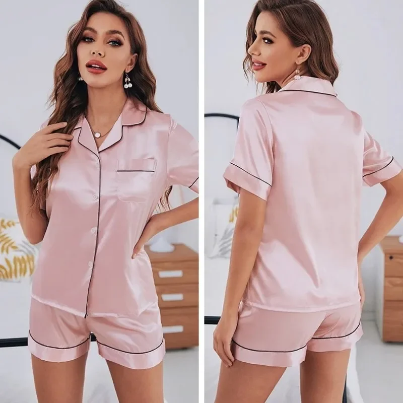 Summer Pijamas Sets Women Sleepwear Silk Satin Button-Down Short Sleeve Tops and Shorts Two-piece Loungewear
Summer Pijamas Sets Women Sleepwear Silk Satin Button-Down Short Sleeve Tops and Shorts Two-piece Loungewear