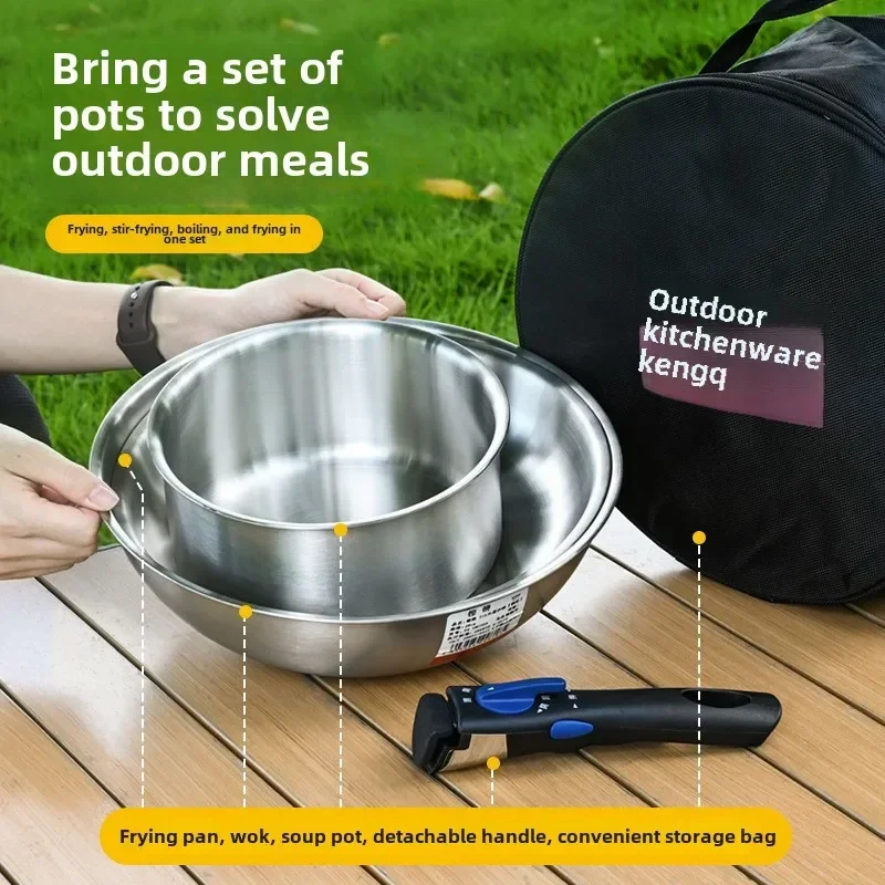 Outdoor Pot 316 Stainless Steel Wok Camping Portable Removable Picnic Pot Small Pot Three-piece Set
Outdoor Pot 316 Stainless Steel Wok Camping Portable Removable Picnic Pot Small Pot Three-piece Set