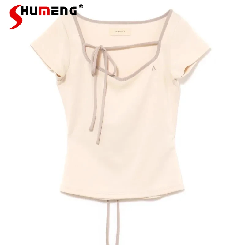 Summer New Y2k Kawaii T-shirts Japanese Sweet Soft Girl Strap Waist Thin Short-sleeved Tshirts Black Color Slimming Pullovers
Summer New Y2k Kawaii T-shirts Japanese Sweet Soft Girl Strap Waist Thin Short-sleeved Tshirts Black Color Slimming Pullovers