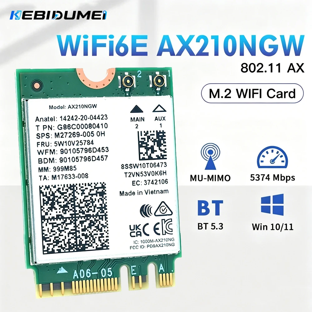 KEBIDUMEI AX210NGW WiFi 6E Card Bluetooth 5.3 2.4G/5G/6GHz 802.11AX M.2 NGFF Wireless Network Adapter For Laptop PC Win 10 11
KEBIDUMEI AX210NGW WiFi 6E Card Bluetooth 5.3 2.4G/5G/6GHz 802.11AX M.2 NGFF Wireless Network Adapter For Laptop PC Win 10 11