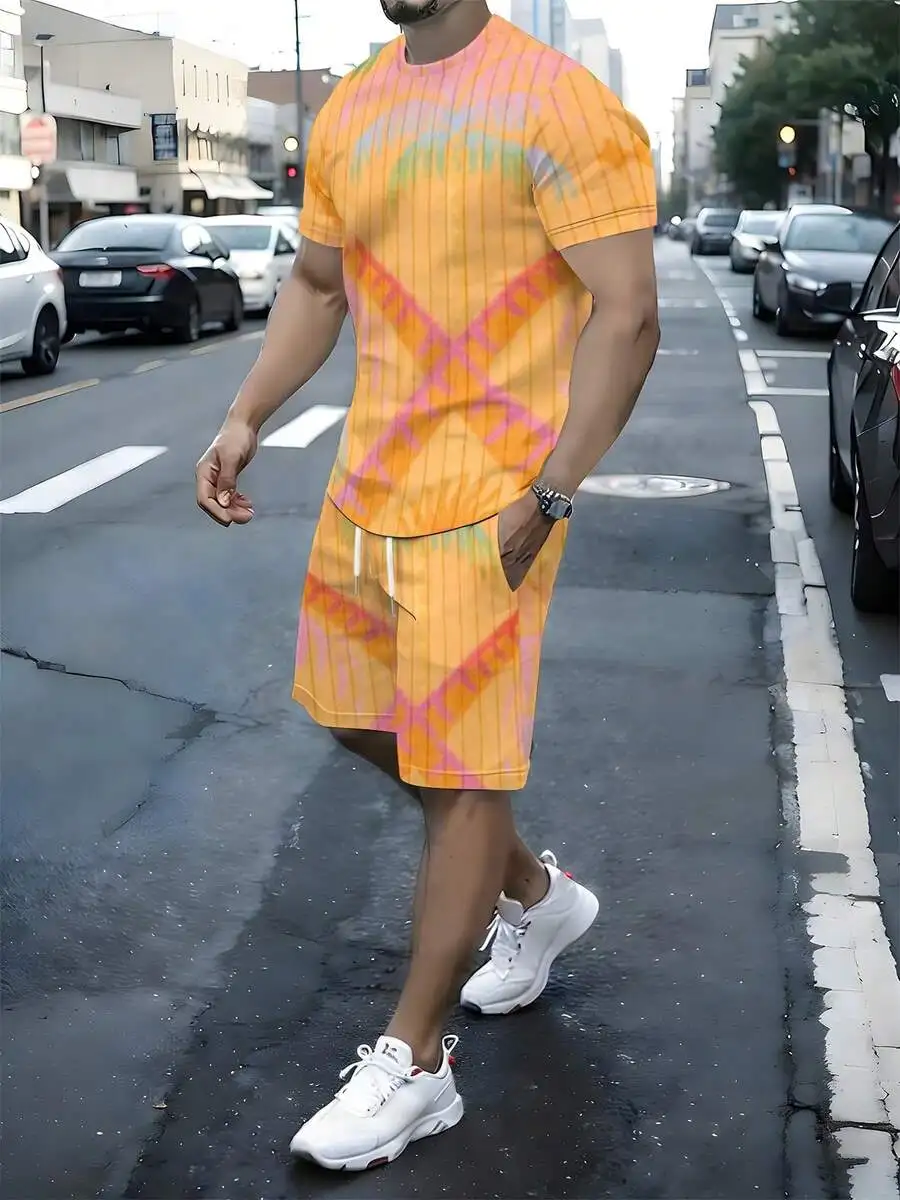 Mens Orange Gradient Stripe X-Print Sport Two Piece Set Loose Fit Breathable Summer Shorts Set
Mens Orange Gradient Stripe X-Print Sport Two Piece Set Loose Fit Breathable Summer Shorts Set