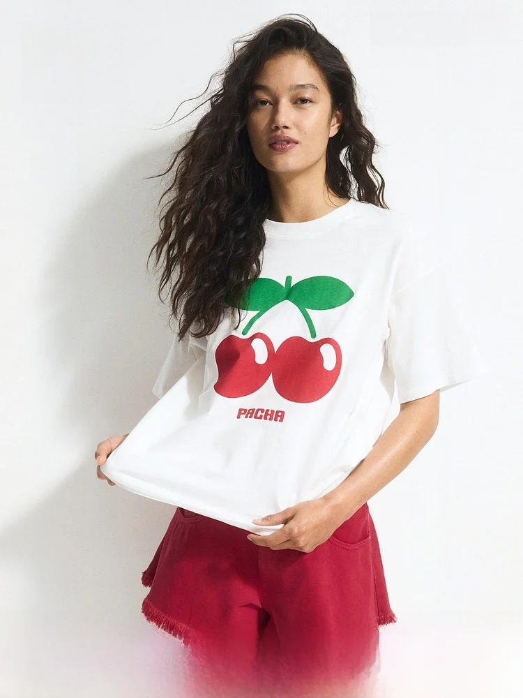 Женская футболка свободного кроя Pacha H&M с коротким рукавом и фруктовым принтом, повседневный топ из хлопка, летняя модная базовая модель 257580
Женская футболка свободного кроя Pacha H&M с коротким рукавом и фруктовым принтом, повседневный топ из хлопка, летняя модная базовая модель 257580