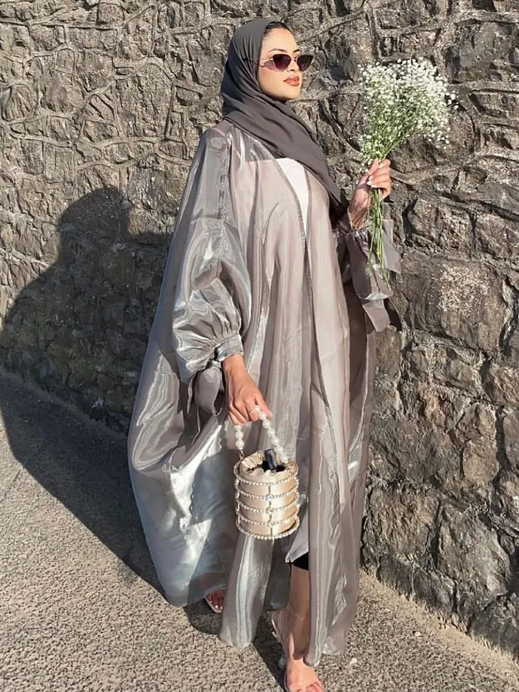 Open Abaya Shimmering Organza Puff Sleeve Kimono Women Muslim Long Dress Islamic Dubai Turkey Modest Outfit Summer Ramadan Eid
Open Abaya Shimmering Organza Puff Sleeve Kimono Women Muslim Long Dress Islamic Dubai Turkey Modest Outfit Summer Ramadan Eid