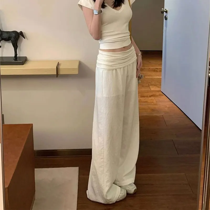 Women's Clothing Solid Color Wide Leg Casual Pants Fashion Folds Summer Thin High Waist Flip Aura Basic Loose Korean Trousers
Women's Clothing Solid Color Wide Leg Casual Pants Fashion Folds Summer Thin High Waist Flip Aura Basic Loose Korean Trousers