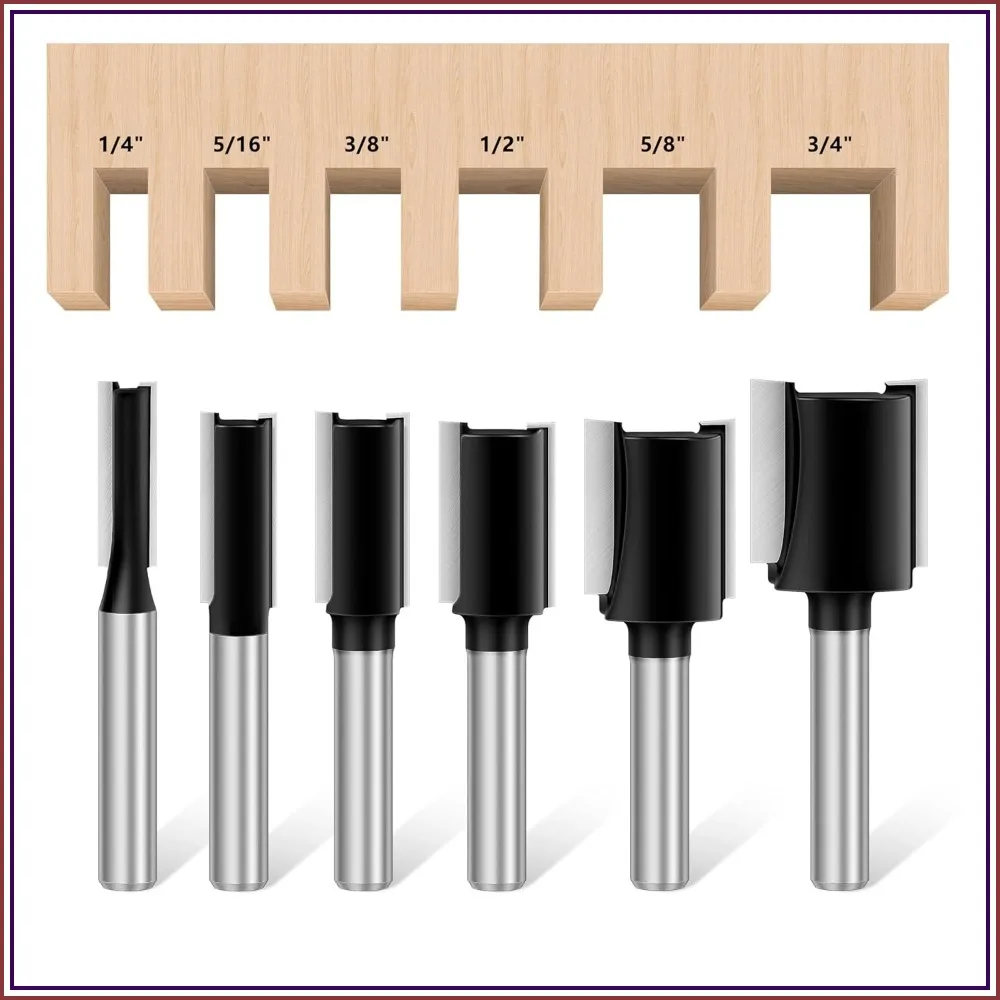 6 Pcs Double Fluted Straight Cut Router Bit Set, 1/4 Shank, Carbide Tipped, Woodworking Milling Cutter for Grooving, Cut Dia 3/4", 5/8", 1/2", 3/8", 5/16", 1/4"
6 Pcs Double Fluted Straight Cut Router Bit Set, 1/4 Shank, Carbide Tipped, Woodworking Milling Cutter for Grooving, Cut Dia 3/4", 5/8", 1/2", 3/8", 5/16", 1/4"