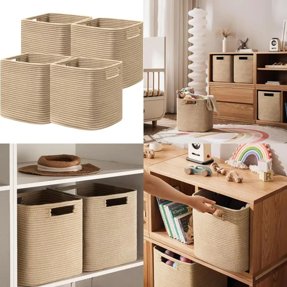 Набор из 4 корзин для хранения из хлопчатобумажной веревки — 13 органайзеров-кубов для полок, игрушек, книг, с ручками, коричневый
Набор из 4 корзин для хранения из хлопчатобумажной веревки — 13 органайзеров-кубов для полок, игрушек, книг, с ручками, коричневый