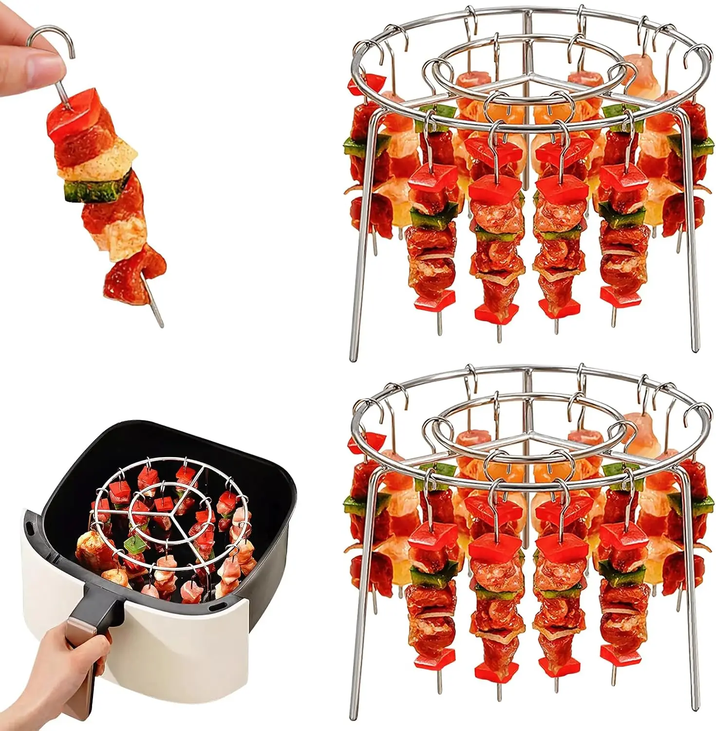Air Fryer Rack Round 16cm Stainless Steel Hanging Oven Skewers Rack With 24 Skewer Multifunctional Grill for Cooking Kebabs
Air Fryer Rack Round 16cm Stainless Steel Hanging Oven Skewers Rack With 24 Skewer Multifunctional Grill for Cooking Kebabs