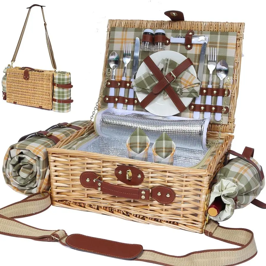Picnic Basket for 2 with Blanket, Willow Picnic Basket Set with Shoulder StrapampWine Pouch, Large Willow Hamper with Insulated
Picnic Basket for 2 with Blanket, Willow Picnic Basket Set with Shoulder StrapampWine Pouch, Large Willow Hamper with Insulated