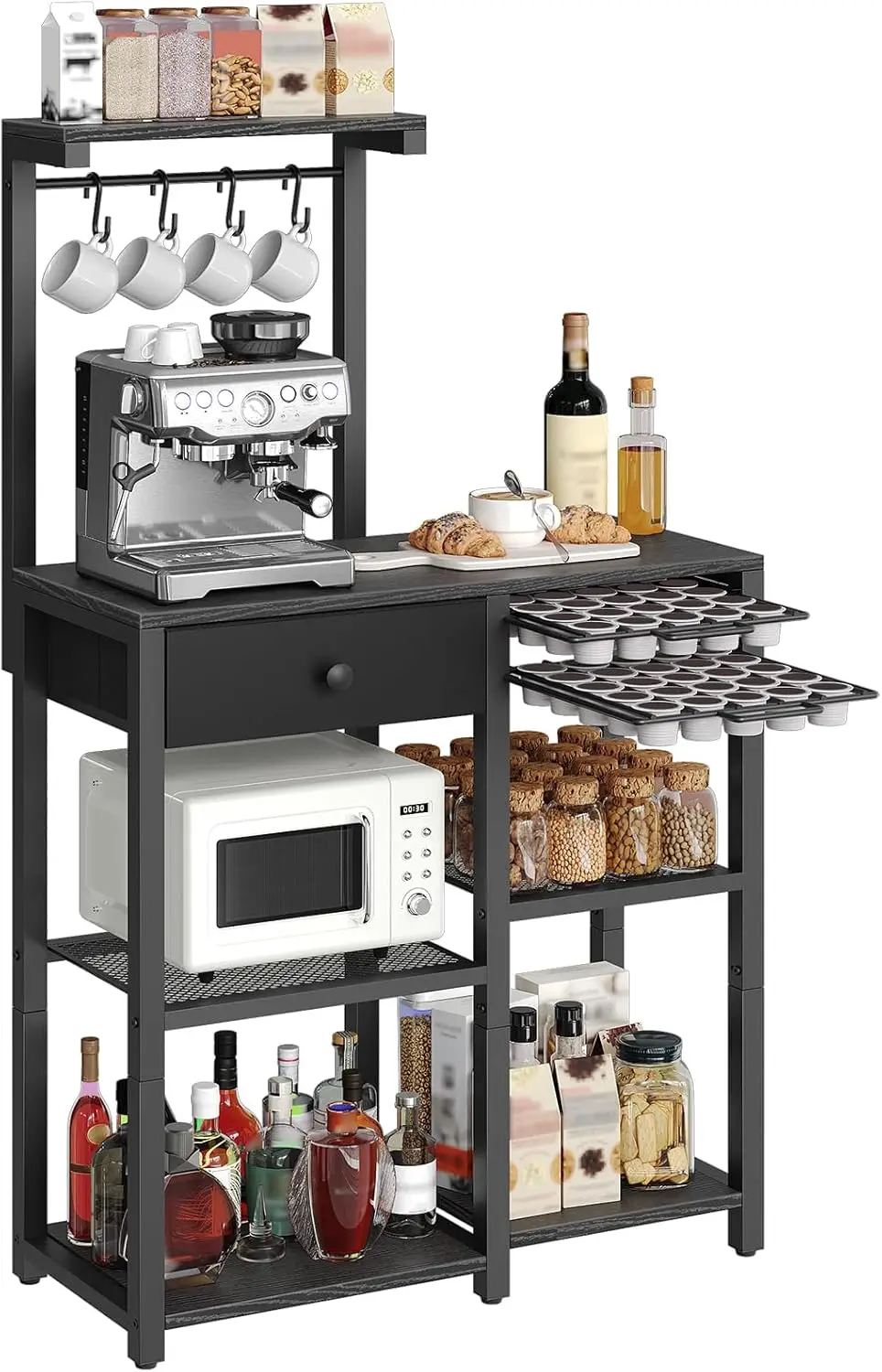 5-Tier Coffee Bar Station with Drawer and Pod Holder, Black Kitchen Storage for Living Room and Home Cafe
5-Tier Coffee Bar Station with Drawer and Pod Holder, Black Kitchen Storage for Living Room and Home Cafe