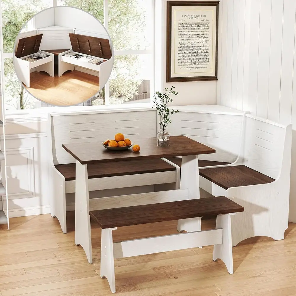 Space-Saving L-Shape Dining Set for 3-4 People, White or Brown Wooden Bench and Chairs
Space-Saving L-Shape Dining Set for 3-4 People, White or Brown Wooden Bench and Chairs