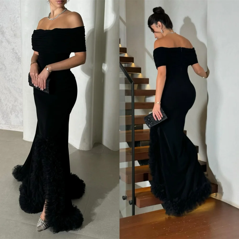 Customized Exquisite Black Jersey Evening Dress Formal Strapless Off the Shoulder Sleeveless Mermaid Side Slit Party Dress
Customized Exquisite Black Jersey Evening Dress Formal Strapless Off the Shoulder Sleeveless Mermaid Side Slit Party Dress
