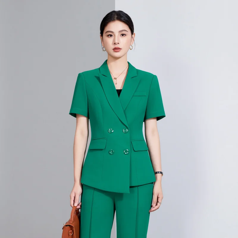 Summer short-sleeved double-breasted blazer with collar, women's pants and skirt two-piece set, cross-border professional attire
Summer short-sleeved double-breasted blazer with collar, women's pants and skirt two-piece set, cross-border professional attire