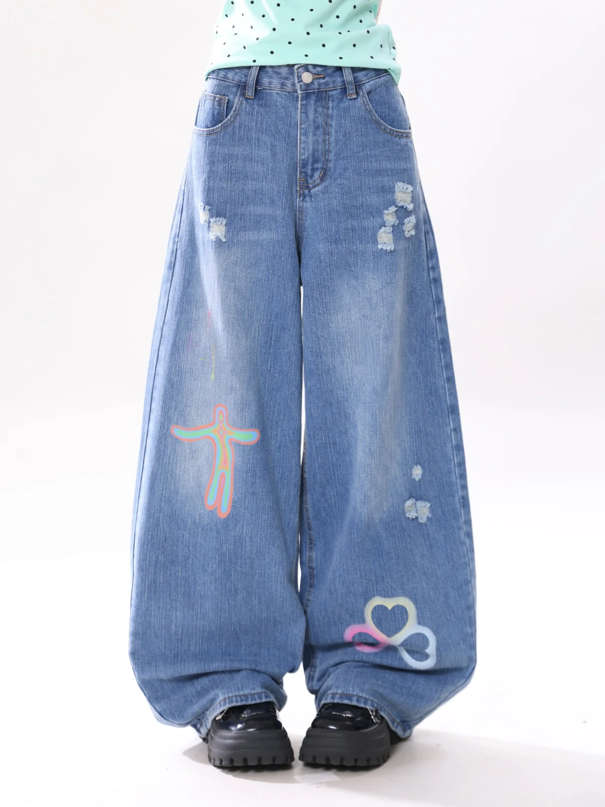 ENJOG American Style Washed Denim Pants Women's Spring Summer New High Waist Loose Wide Leg Printed Personality Knife Jeans
ENJOG American Style Washed Denim Pants Women's Spring Summer New High Waist Loose Wide Leg Printed Personality Knife Jeans