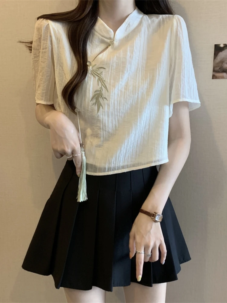 New Chinese Style Short Sleeve Shirt Women's Summer Clothing Large Size Fat MM Slimming Embroidery Top Improved Sma...
New Chinese Style Short Sleeve Shirt Women's Summer Clothing Large Size Fat MM Slimming Embroidery Top Improved Sma...