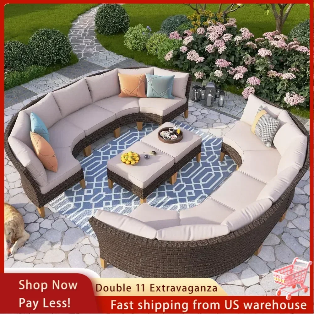 12 Pieces Patio Conversation Set Half Moon Wicker Outdoor Furniture Sofa Set Curved Circle Rattan Sofa for Garden
12 Pieces Patio Conversation Set Half Moon Wicker Outdoor Furniture Sofa Set Curved Circle Rattan Sofa for Garden
