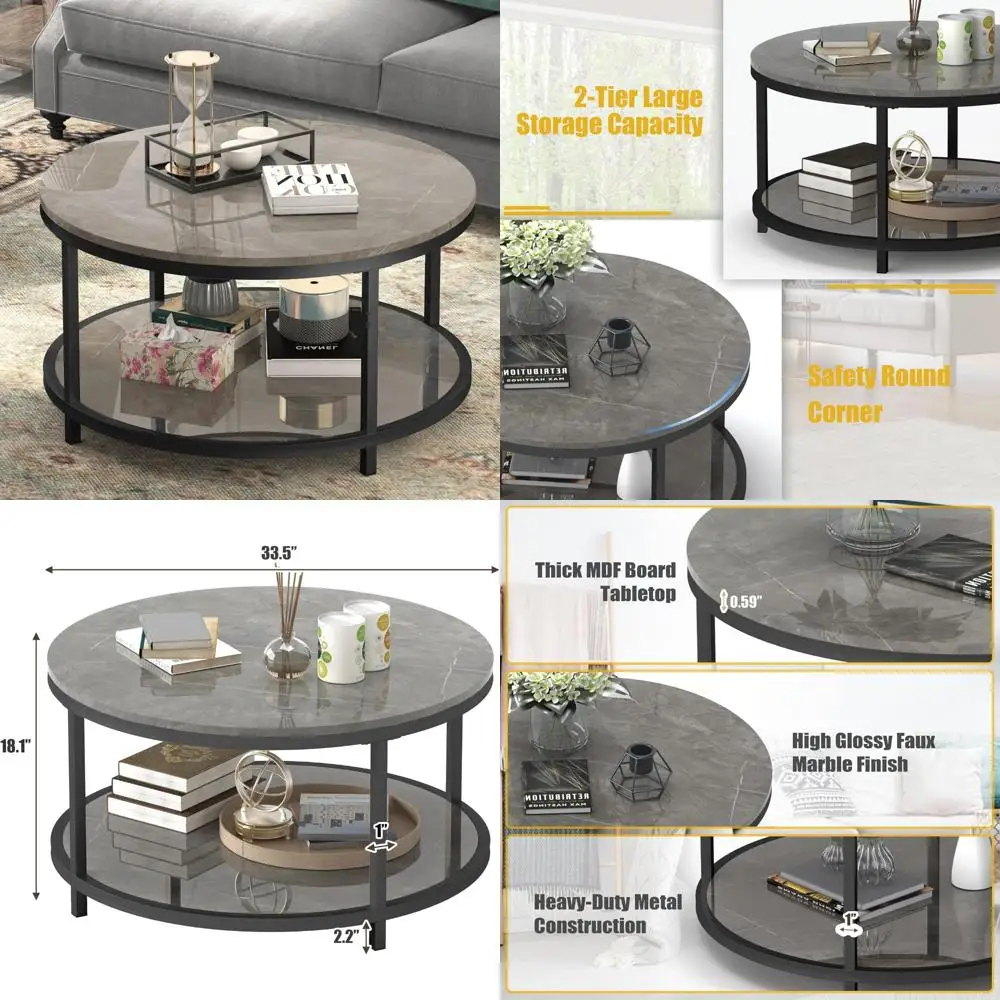 Современный круглый журнальный столик для гостиной — глянцевая столешница из искусственного мрамора, прочная черная металлическая основа, диаметр 33,5
Современный круглый журнальный столик для гостиной — глянцевая столешница из искусственного мрамора, прочная черная металлическая основа, диаметр 33,5