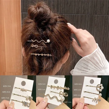 여성용 진주 크리스탈 헤어 클립, 한국 헤어핀, 기하학적 바레트, 소녀 헤어 액세서리, 쥬얼리 헤어그립, 새로운 패션, 3 개 세트
