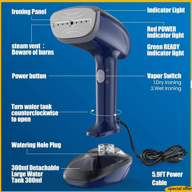 A61I Powerful Handheld Fabric Steamer - 1800W With Fast Heat-Up Plate, 2-In-1 Ironing & Wrinkle Remover,US Plug
A61I Powerful Handheld Fabric Steamer - 1800W With Fast Heat-Up Plate, 2-In-1 Ironing & Wrinkle Remover,US Plug