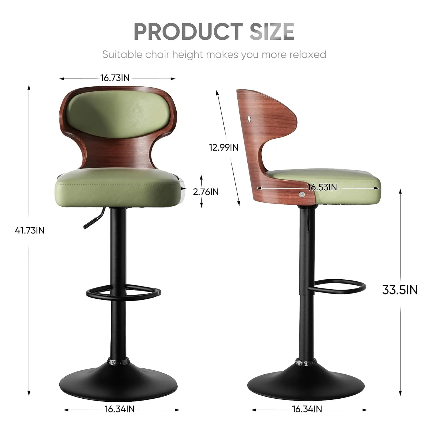 Set of 2 Bentwood Adjustable Swivel Bar Stools, 24.5-33.5IN PU Leather Bar Chairs with Back Footrest, Customized
Set of 2 Bentwood Adjustable Swivel Bar Stools, 24.5-33.5IN PU Leather Bar Chairs with Back Footrest, Customized