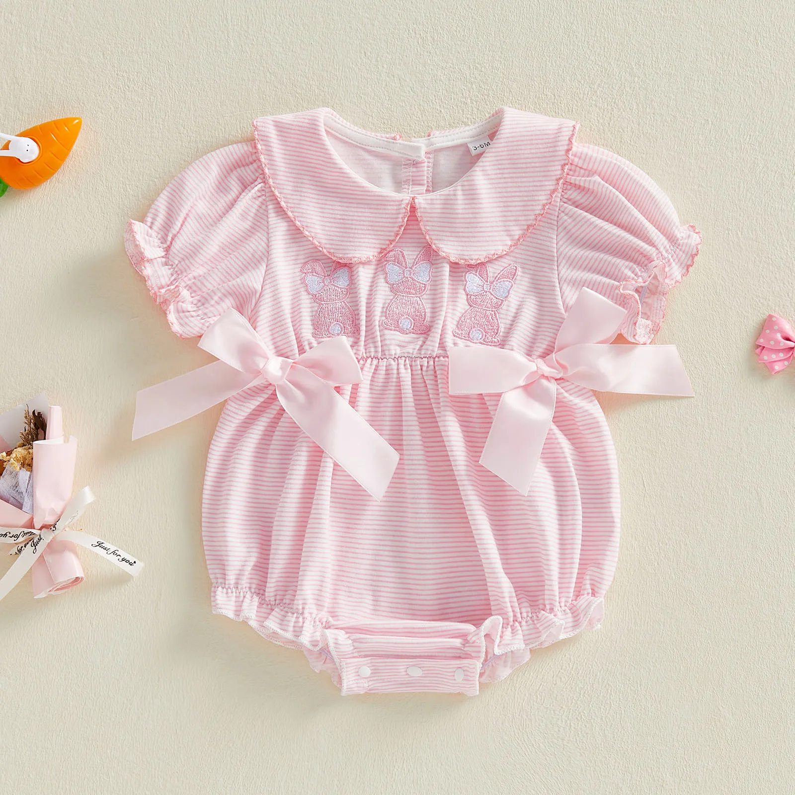 Sweet Baby Girls Stripe Romper Bunny Embroidery Short Sleeve Doll Collar Bubble Bodysuits Jumpsuit
Sweet Baby Girls Stripe Romper Bunny Embroidery Short Sleeve Doll Collar Bubble Bodysuits Jumpsuit